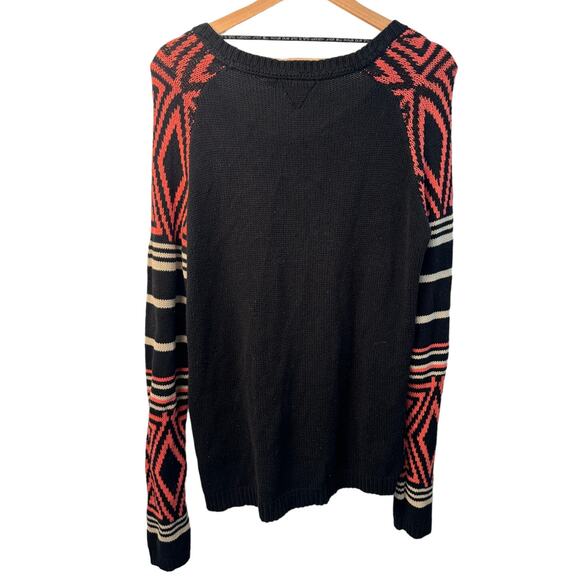 Valcom Black Peach White Geometric Striped Sweater Women’s Medium - Picture 2 of 4